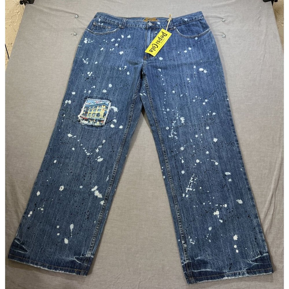 Rare Pepsi Cola Jeans Mens 40 Blue Denim Belted Pocketed Zip Button 40x32.‎